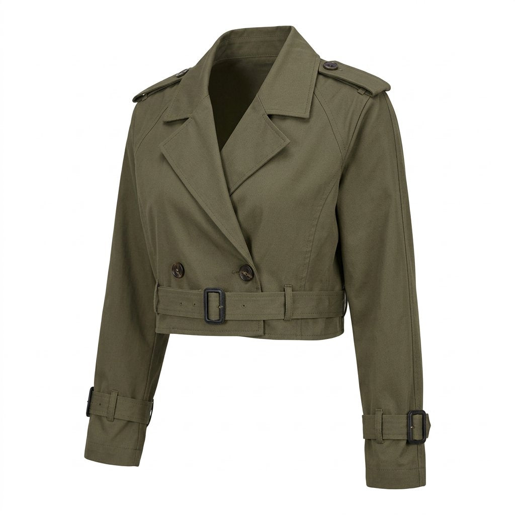 Amelie | Women's Cropped Double Breasted Trench Coat